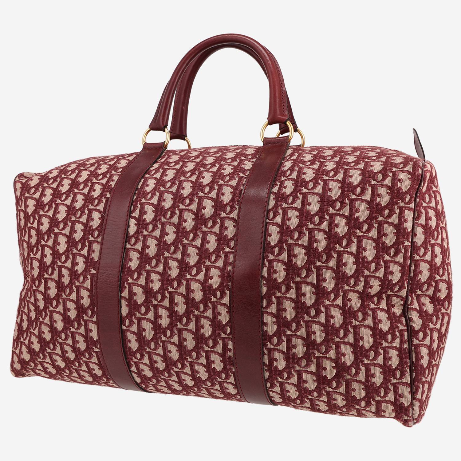Bolsa de viaje Dior   en lona Monogram Oblique color burdeos y cuero color burdeos