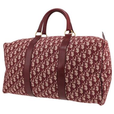 Sac de voyage Dior   en toile monogram Oblique bordeaux et cuir bordeaux
