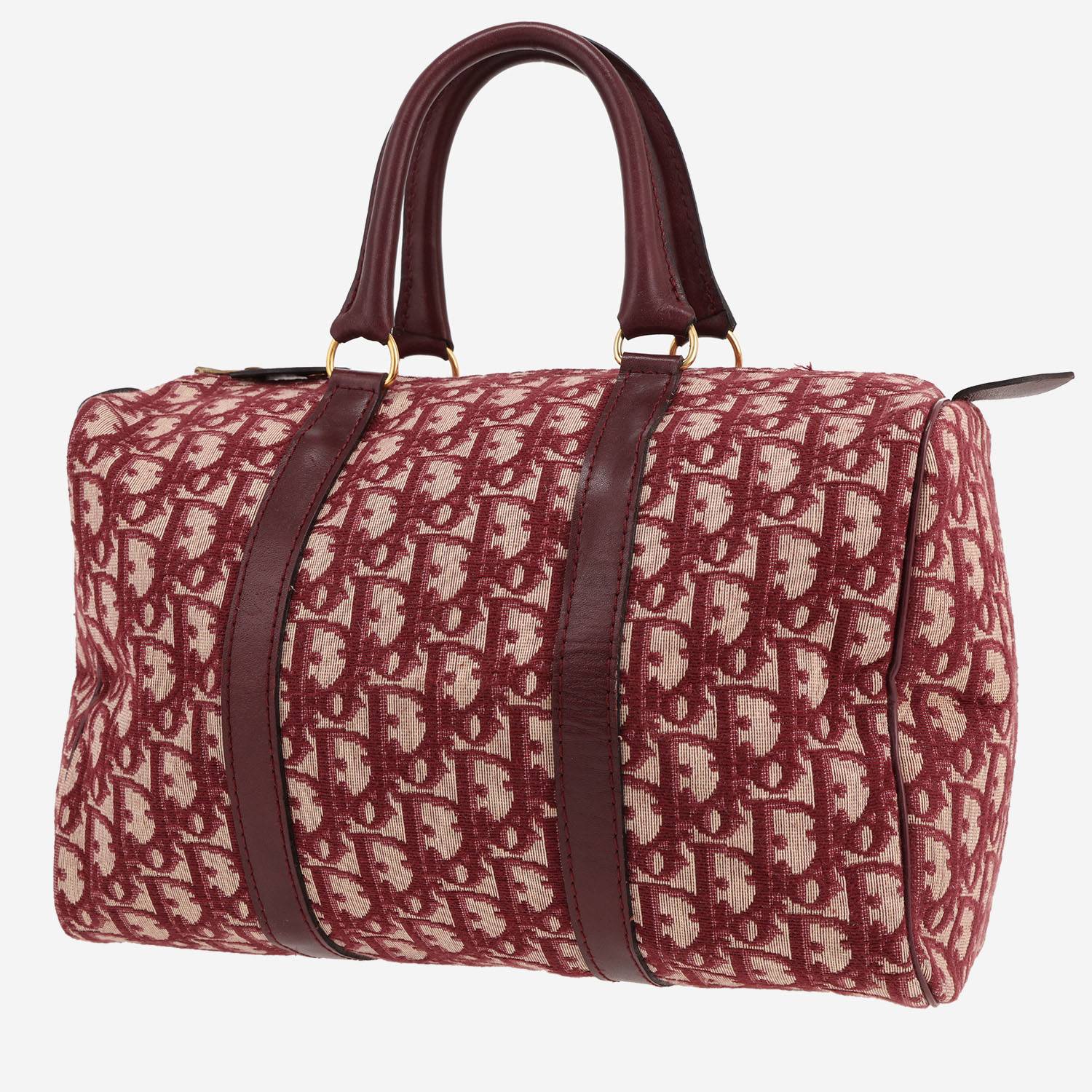 Bolso de mano Dior  Bowling en lona Monogram Oblique color burdeos y cuero color burdeos