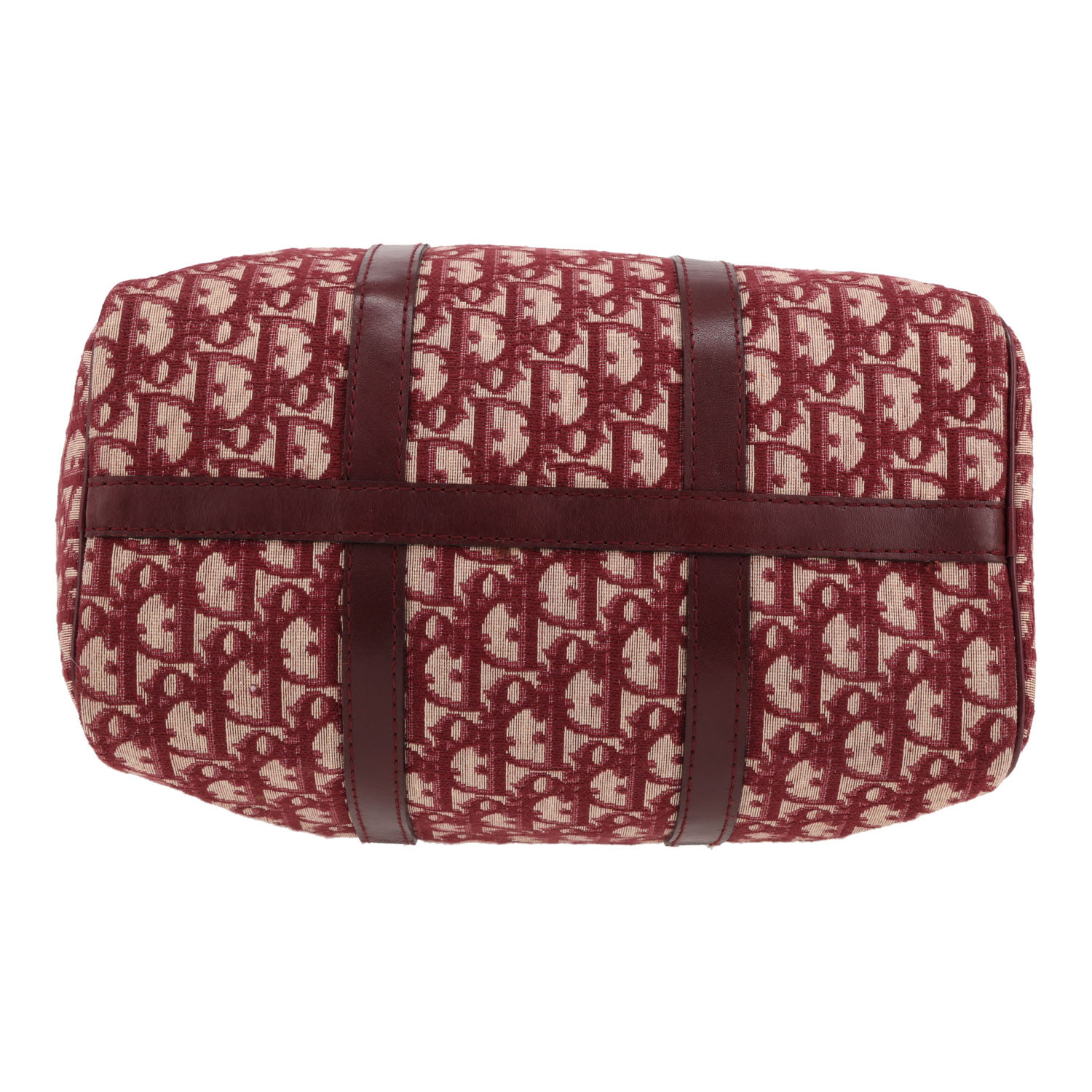 Sac à main Dior  Bowling en toile monogram Oblique bordeaux et cuir bordeaux - Detail D1