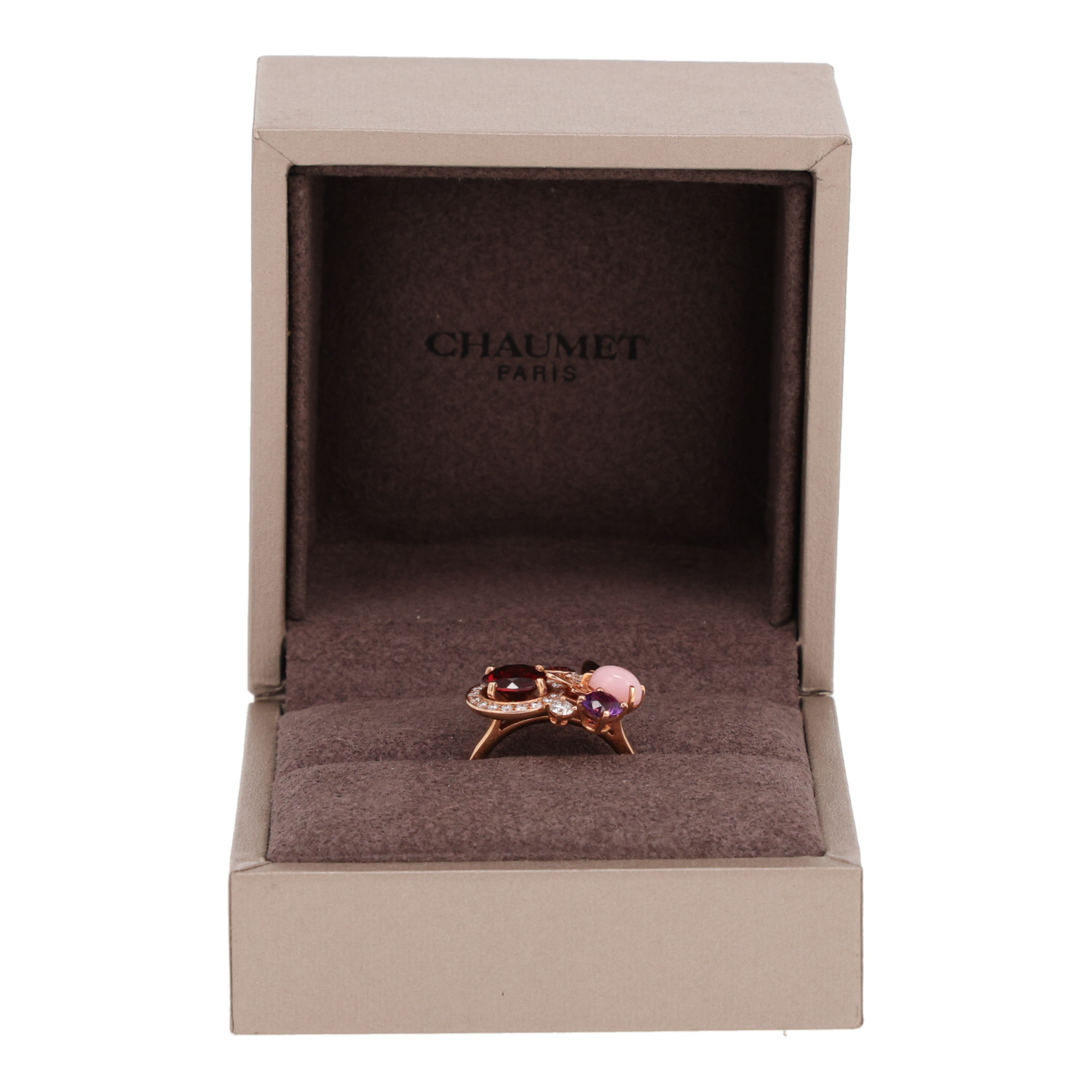 Anello Chaumet Attrape Moi Si Tu M'Aimes in oro rosa, diamanti e pietre colorate, in ametista e tormalina rosa - Detail D2