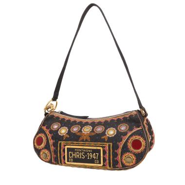 Borsa a spalla Dior  Cadillac in tela denim grigia