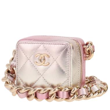 Chanel   shoulder bag  in pink and gold glittering leather