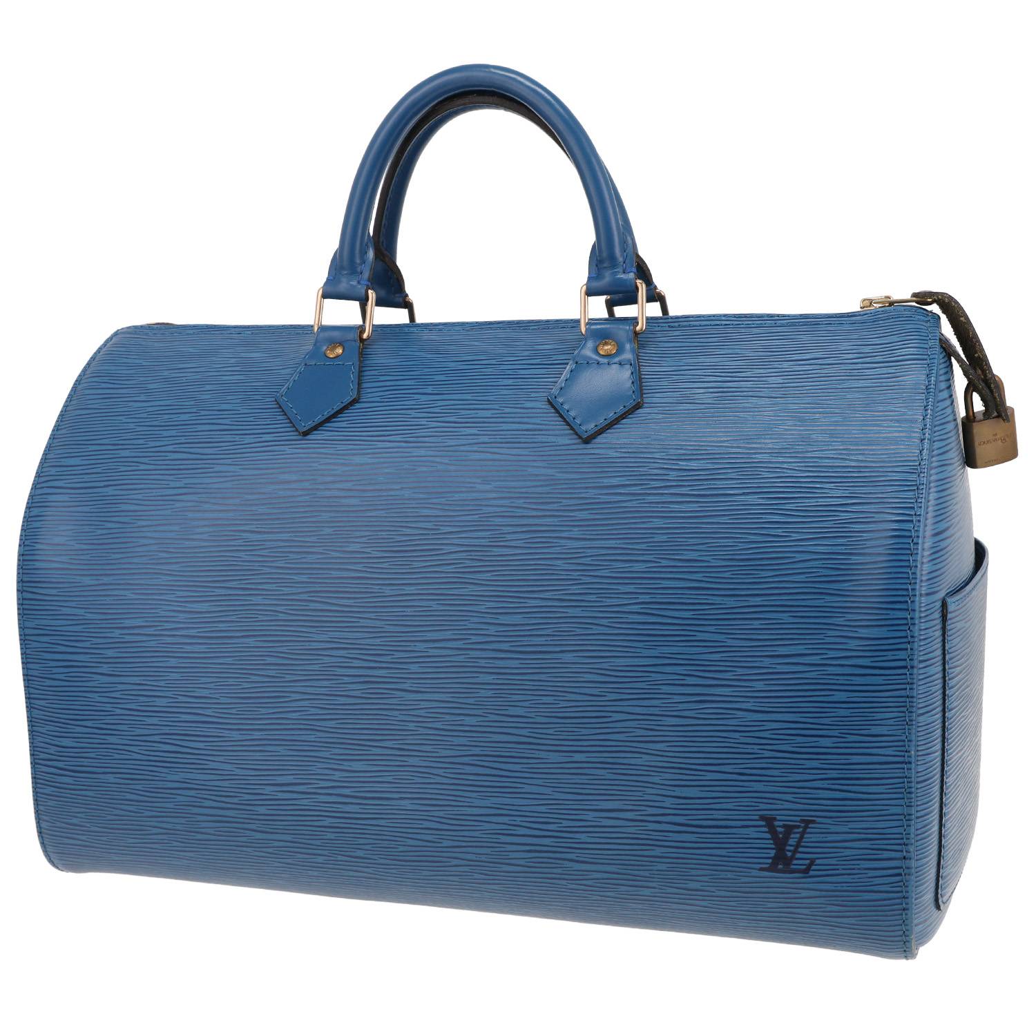 Sac Louis Vuitton Speedy 35 cuir épi bleu 1994 occasion Sac Louis Vuitton Speedy 35 cuir épi bleu 1994 occasion