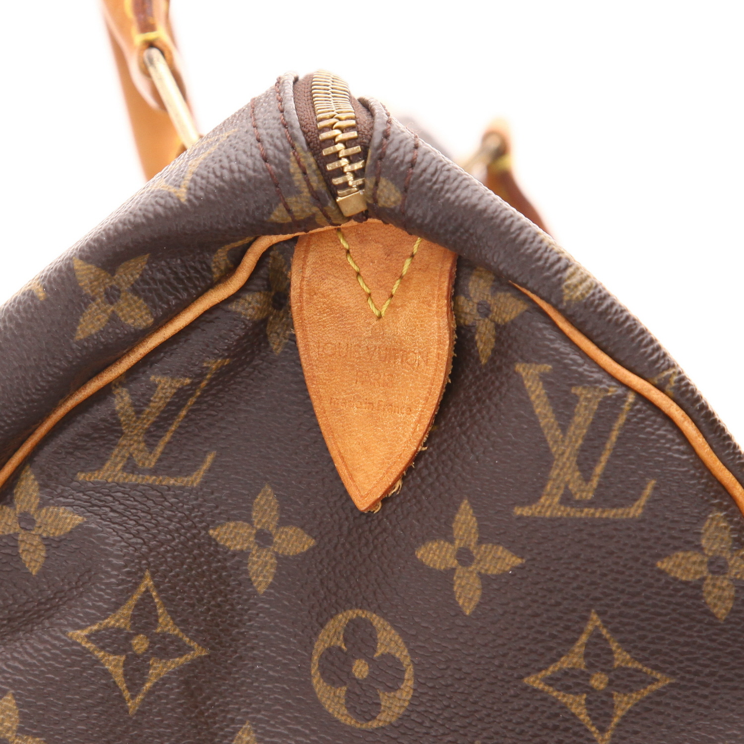 Louis Vuitton Speedy 30 handbag in brown Monogram canvas and natural leather - Detail D2