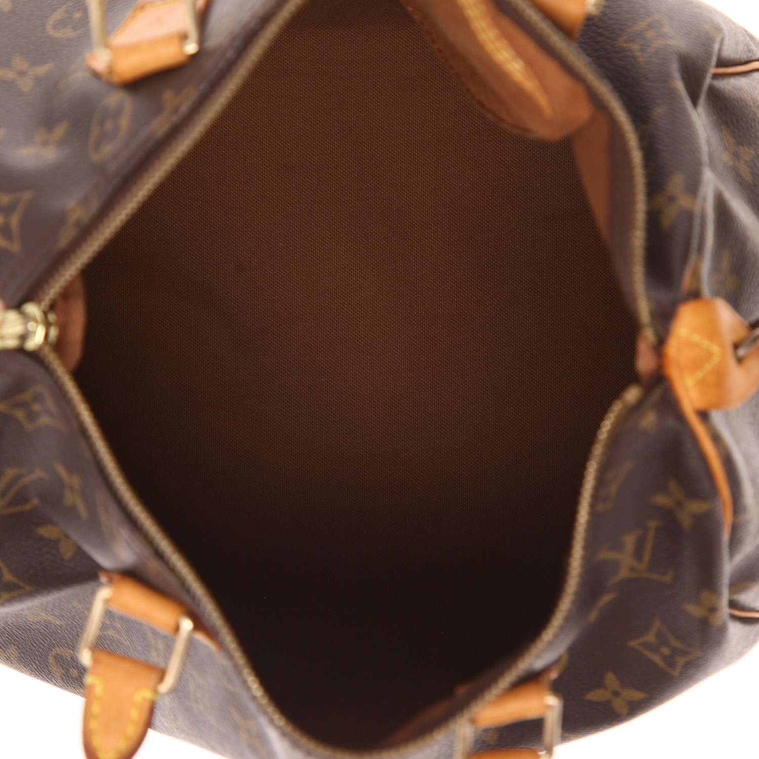 Bolso Louis Vuitton Speedy 30 de lona Monogram marrón y piel natural - Detail D3