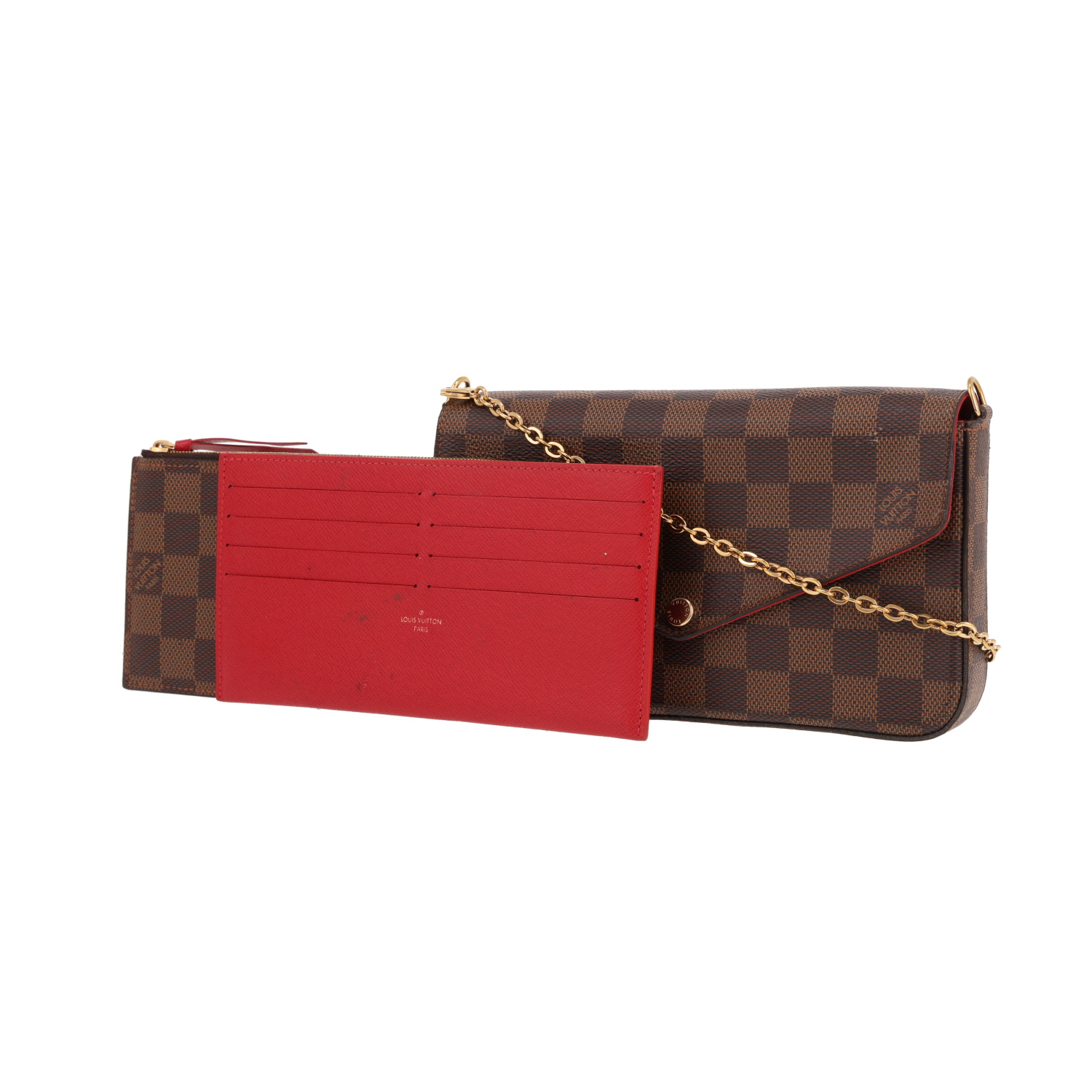 Louis Vuitton  Félicie shoulder bag  in ebene damier canvas  and brown leather - Detail D5