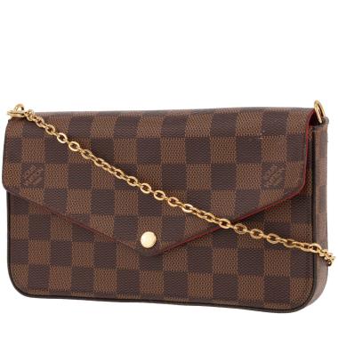 Sac bandoulière Louis Vuitton  Félicie en toile damier ébène et cuir marron