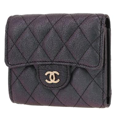 Chanel  Timeless - Other small model  wallet  in green and purple holographic quilted grained leather