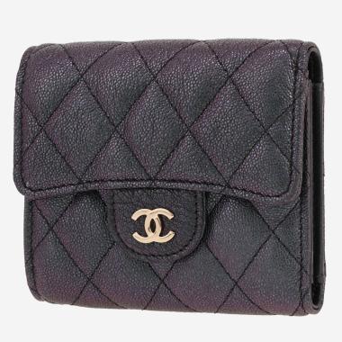 Chanel  Timeless - Other small model  wallet  in green and purple holographic quilted grained leather