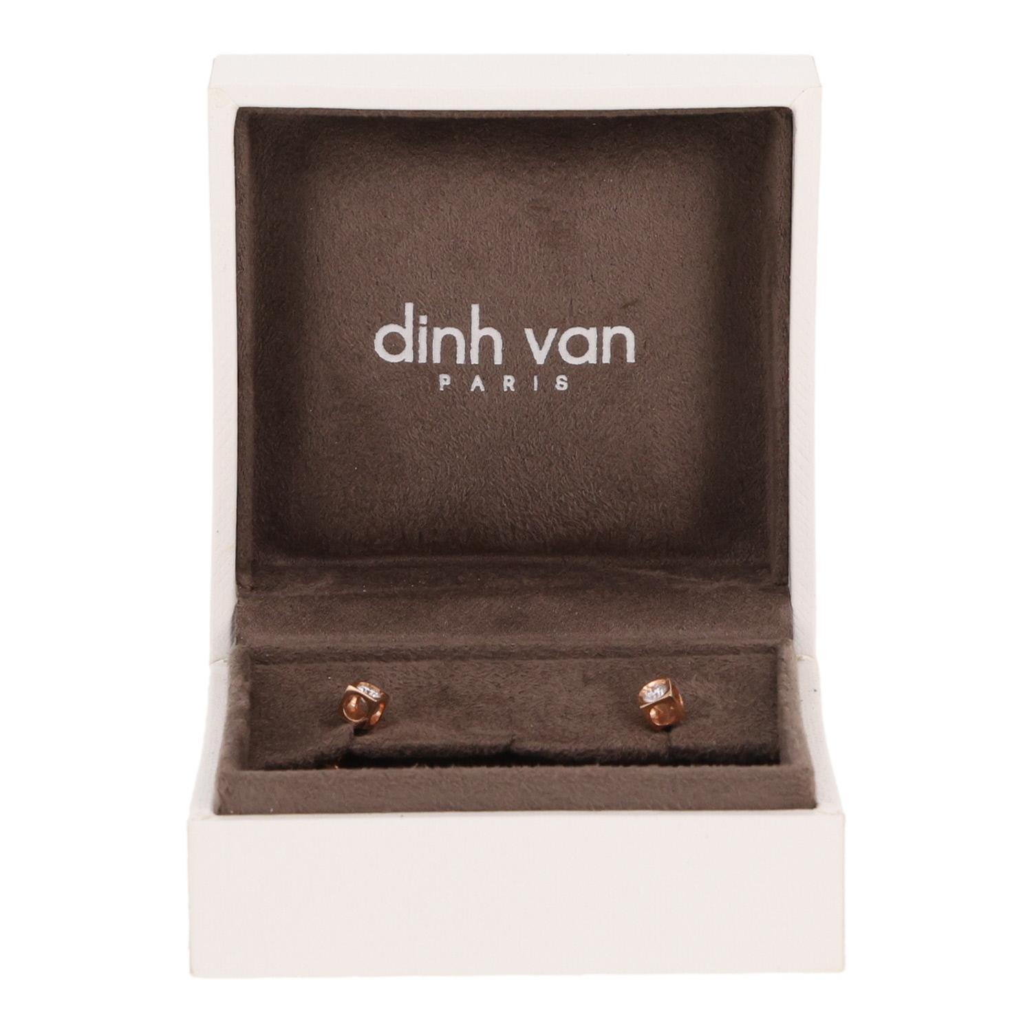 Paire de clous d'oreilles Dinh Van Le Cube Diamant en or rose et diamants - Detail D2