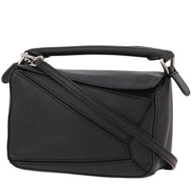 Loewe  Puzzle  mini  shoulder bag  in black grained leather