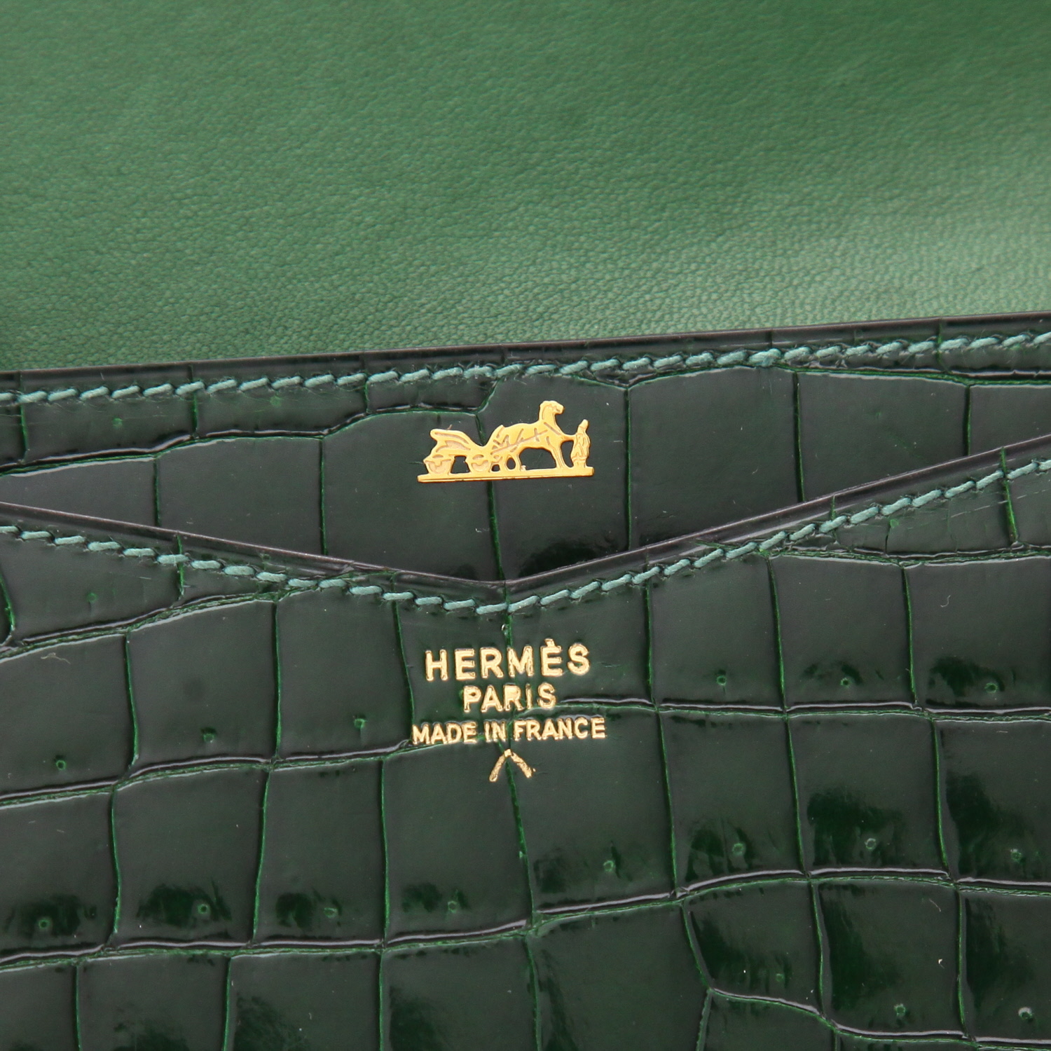 Pochette Hermès  Faco en crocodile porosus vert - Detail D2
