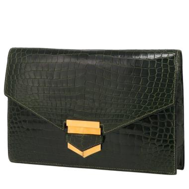 Pochette Hermès  Faco in coccodrillo marino verde