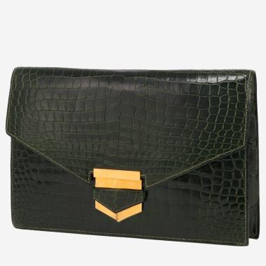 Hermès  Faco pouch  in green porosus crocodile