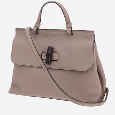 Sac à main Gucci  Bamboo Daily en cuir grainé gris