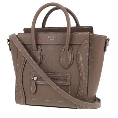 Bolso bandolera Celine  Luggage Nano modelo pequeño  en cuero granulado color topo