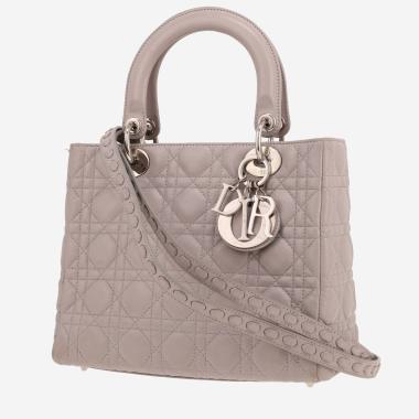 Sac à main Dior  Lady Dior moyen modèle  en cuir cannage gris