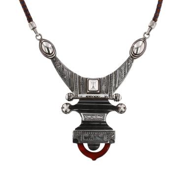 Collar Hermès Iguezam de plata, madera y cuero