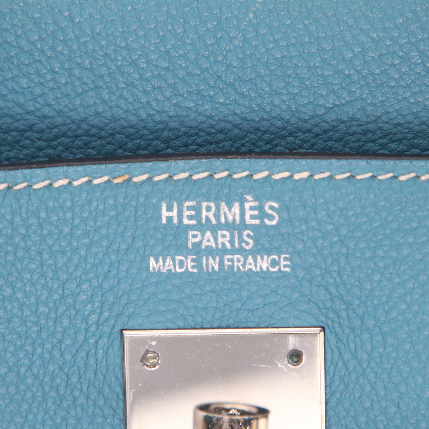 Bolso de mano Hermès «Haut à Courroies» de 32 cm, de piel Togo Bleu Jean - Detail D2