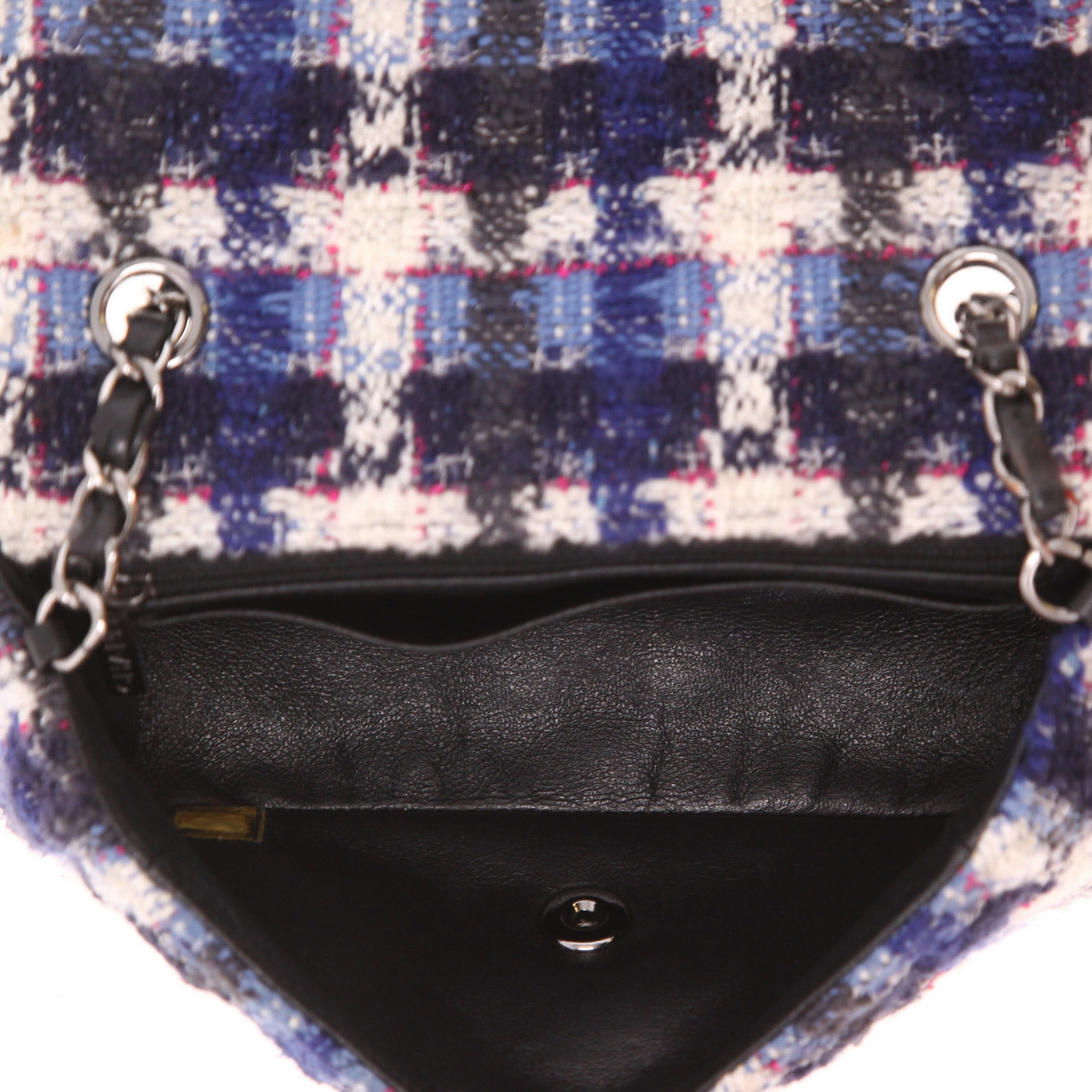 Borsa a tracolla Chanel Timeless Mini in tweed blu e bianco - Detail D3
