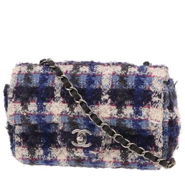 Borsa a tracolla Chanel Timeless Mini in tweed blu e bianco
