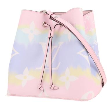 Sac cabas Louis Vuitton  NéoNoé en toile monogram rose bleue et jaune et cuir rose