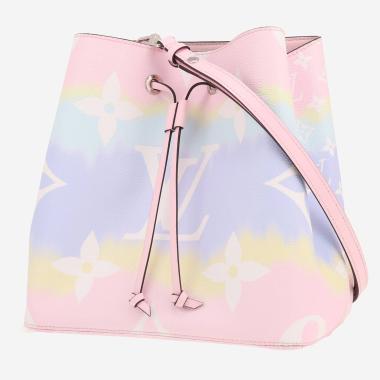 Sac cabas Louis Vuitton  NéoNoé en toile monogram rose bleue et jaune et cuir rose