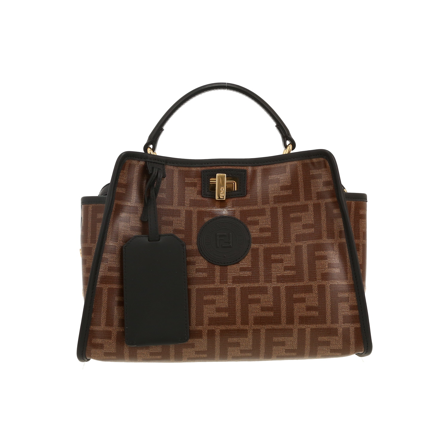 Borsa a tracolla Fendi  Mini Peekaboo in tela e pelle nera e marrone - Detail D5