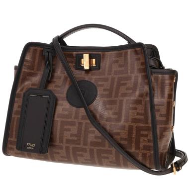 Borsa a tracolla Fendi  Mini Peekaboo in tela e pelle nera e marrone