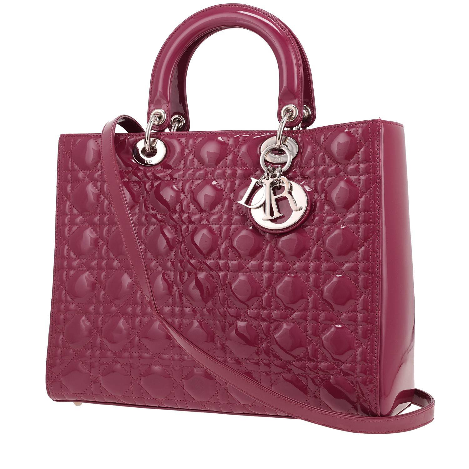 Dior Lady Dior Rose Cassis Verni Cuir Grand Modèle Occasion