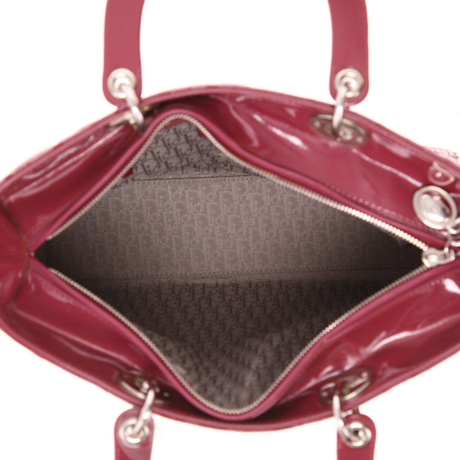 Bolso de mano Dior  Lady Dior en charol rosa Cassis - Detail D3