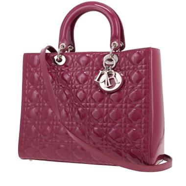 Borsa Dior  Lady Dior modello grande  in pelle verniciata rosa Cassis