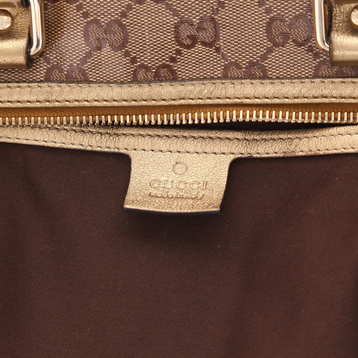 Sac à main Gucci  Boston en toile monogram beige et cuir doré - Detail D2
