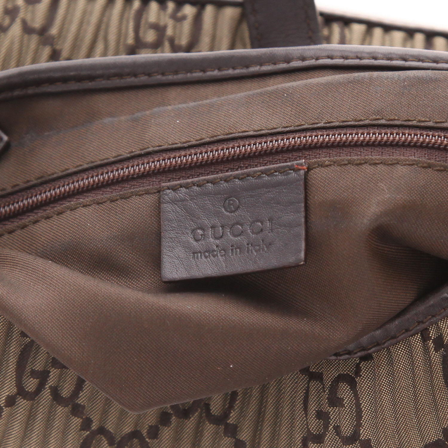 Gucci  Jackie handbag  in khaki "sûpreme GG" canvas  and brown leather - Detail D2