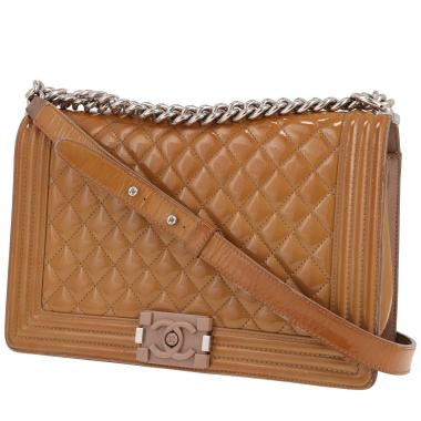 Chanel  Boy large model  shoulder bag  in brown patent quilted leather