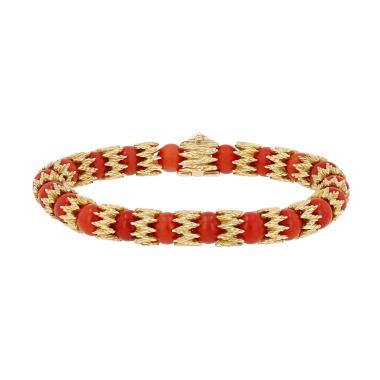 Pulsera vintage de oro amarillo y coral