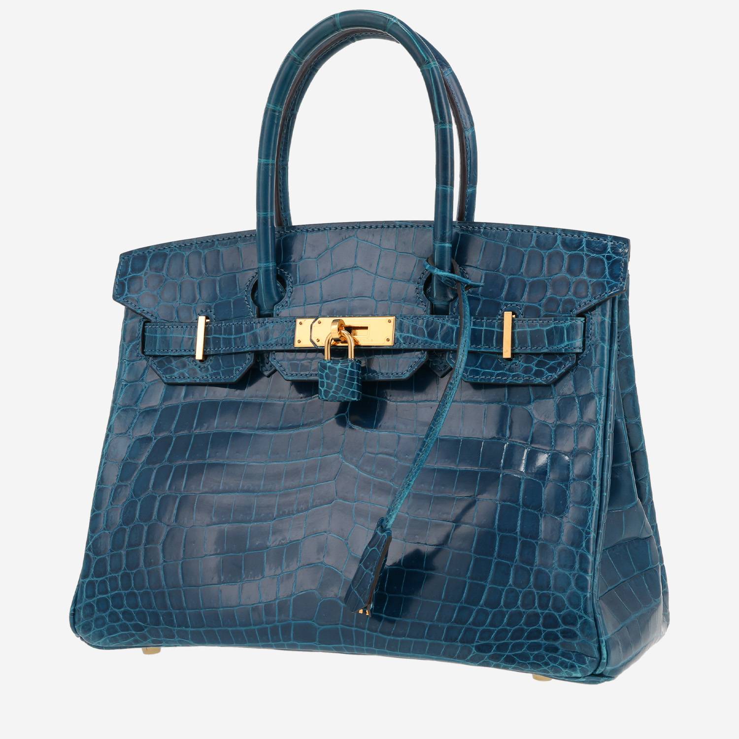 Borsa Hermès Birkin da 30 cm in coccodrillo niloticus, colore Blu Izmir