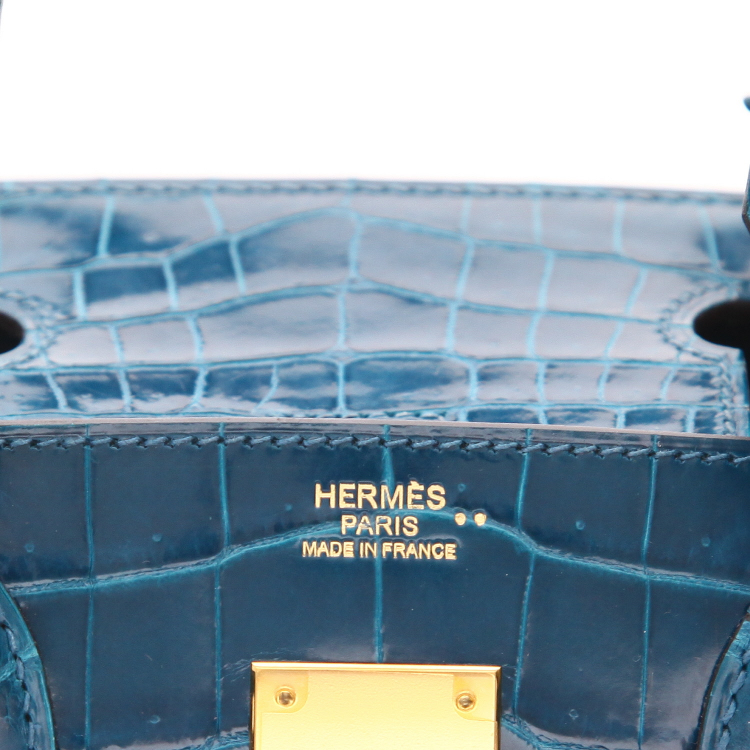 Borsa Hermès Birkin da 30 cm in coccodrillo niloticus, colore Blu Izmir - Detail D2