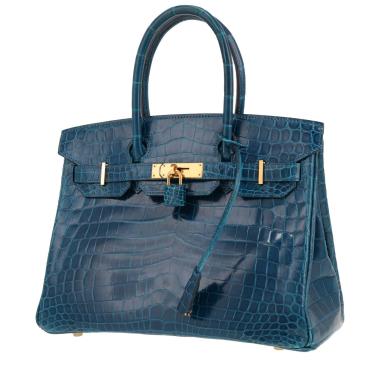 Borsa Hermès Birkin da 30 cm in coccodrillo niloticus, colore Blu Izmir