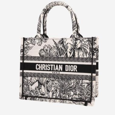 Sac cabas Dior  Book Tote petit modèle  en toile blanche et noire