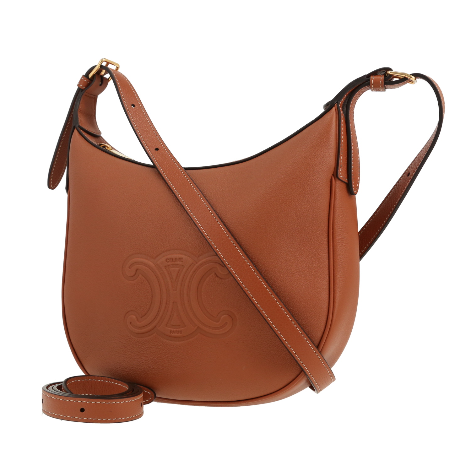 Sac bandoulière Celine  Heloïse en cuir marron - Detail D4
