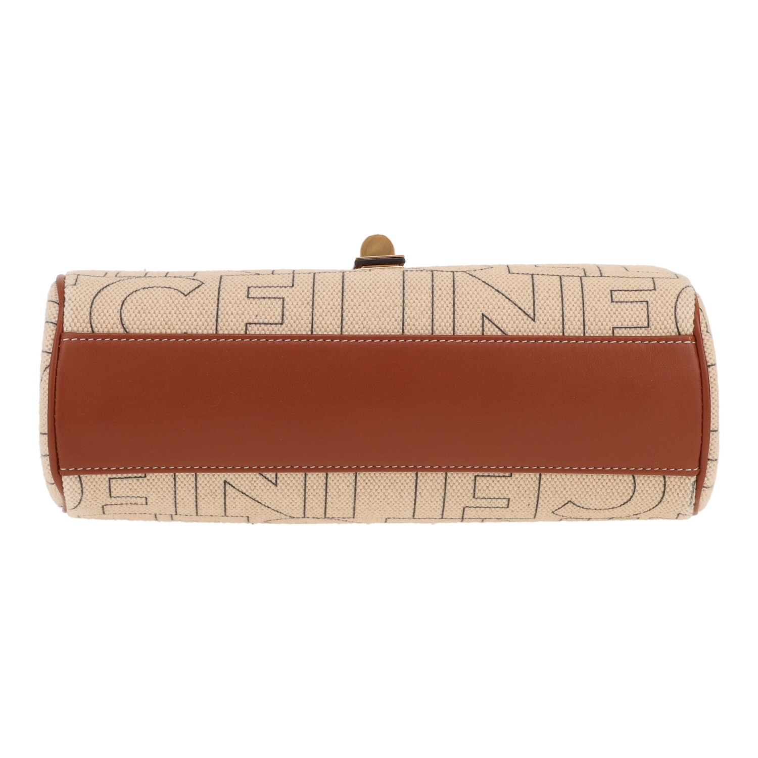 Sac bandoulière Celine  Soft 16 Teen en toile siglée beige et cuir marron - Detail D1