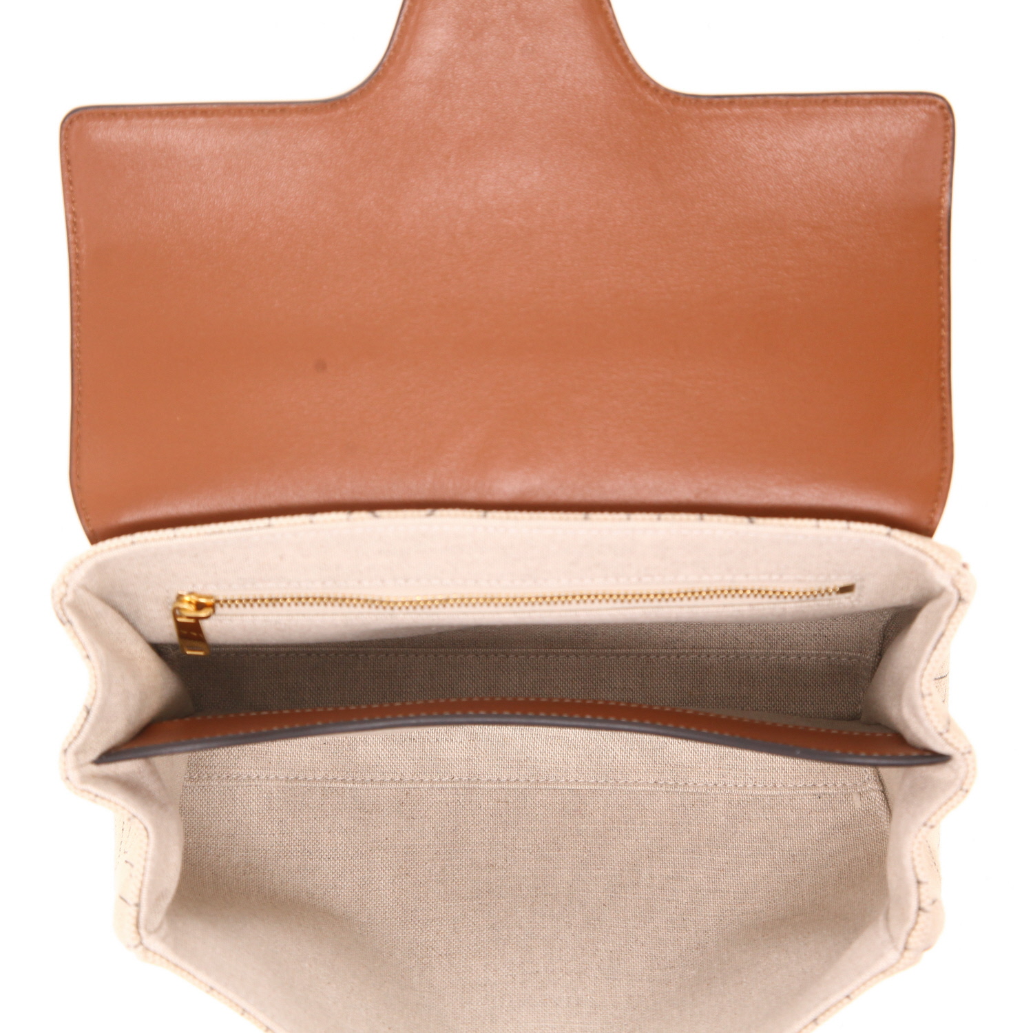Borsa a tracolla Celine  Soft Teen in tela siglata beige e pelle marrone - Detail D3