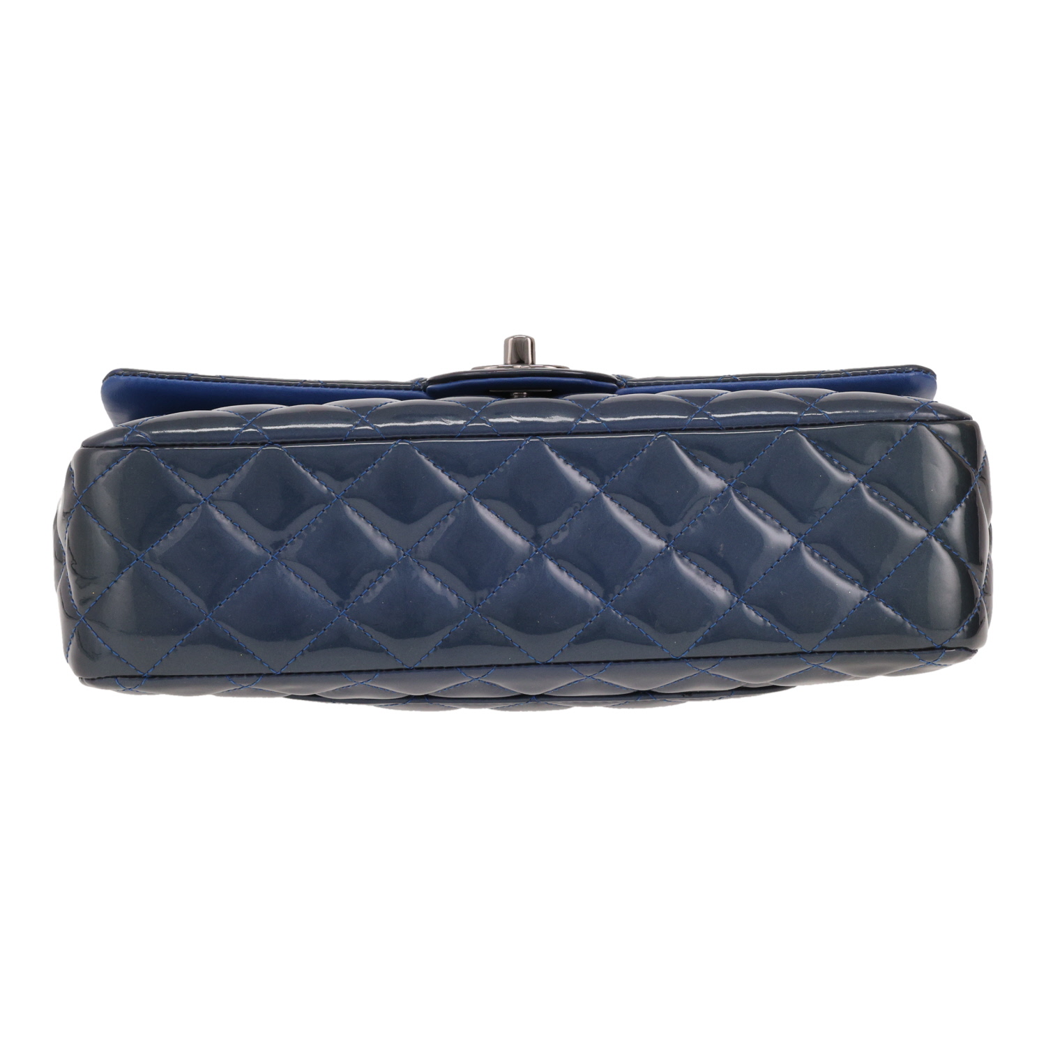 Chanel Timeless Classic handbag in petrol blue quilted patent leather - Detail D1