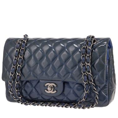 Borsa Chanel Timeless Classic in pelle verniciata trapuntata blu petrolio