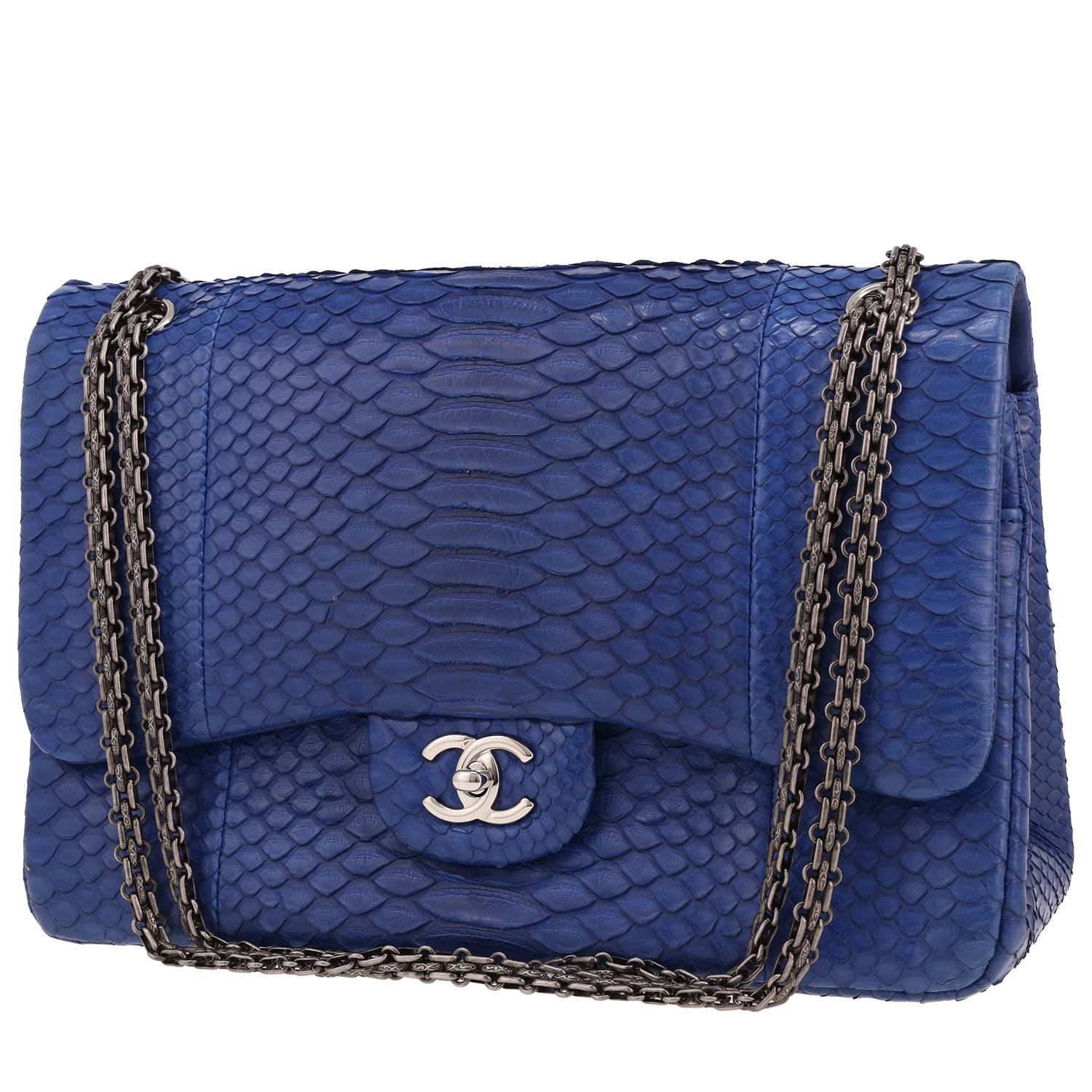 Sac Chanel Timeless Jumbo Python Bleu-Marine Occasion Sac Chanel Timeless Jumbo Python Bleu-Marine Occasion