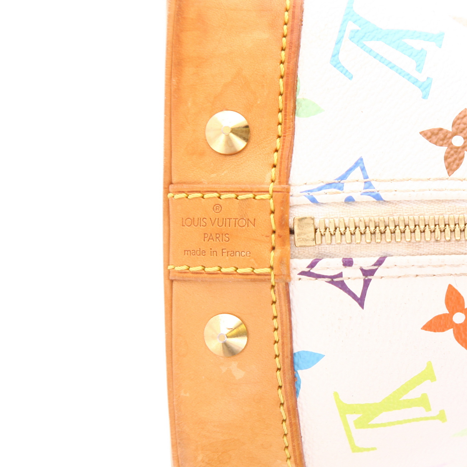 Louis Vuitton  Alma Editions Limitées handbag  in multicolor and white monogram canvas  and natural leather - Detail D2
