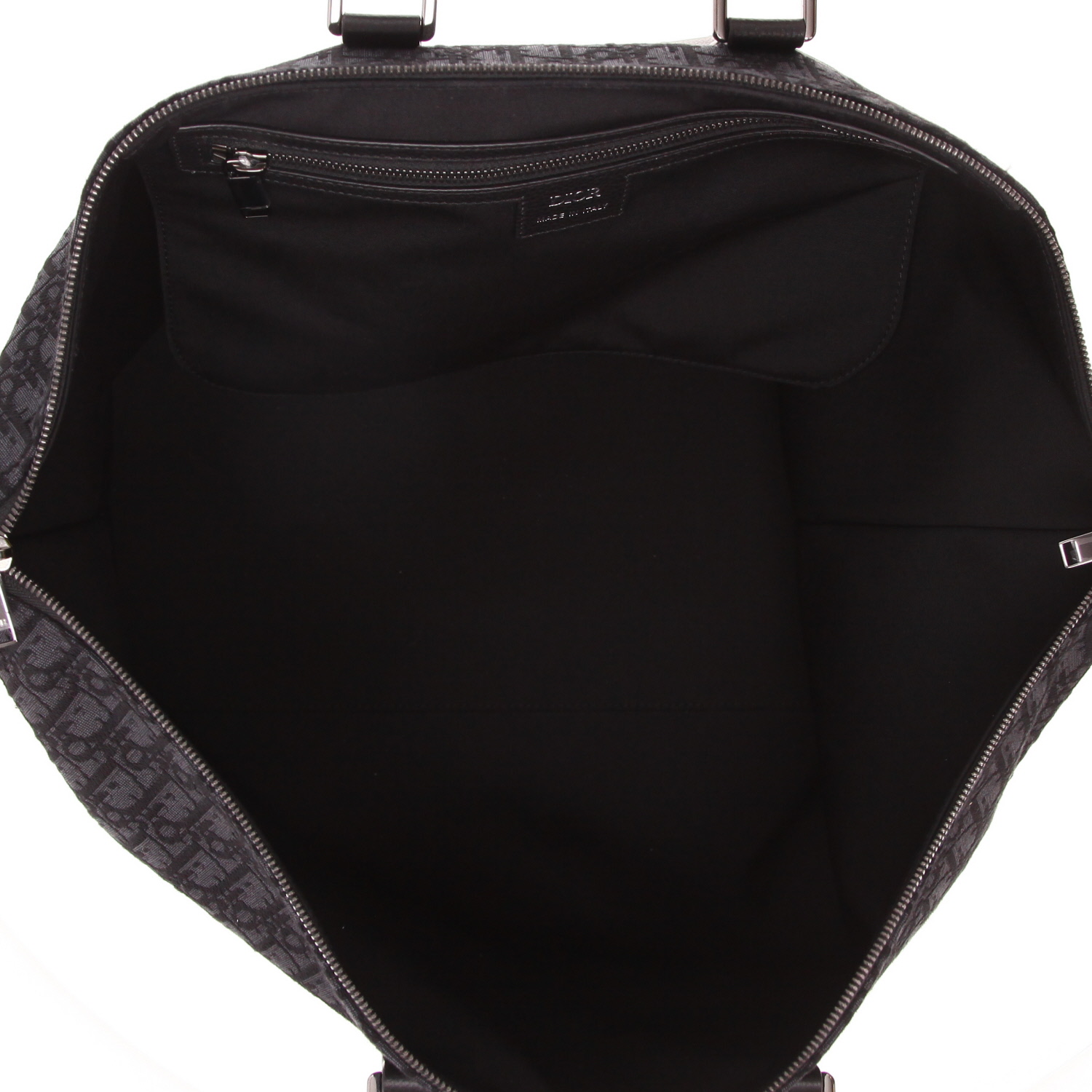 Bolso de viaje Dior Weekender de lona con el monograma Oblique negro y piel negra - Detail D3