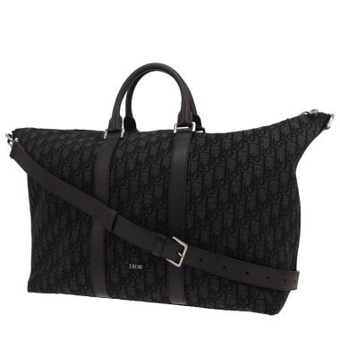 Bolso de viaje Dior Weekender de lona con el monograma Oblique negro y piel negra